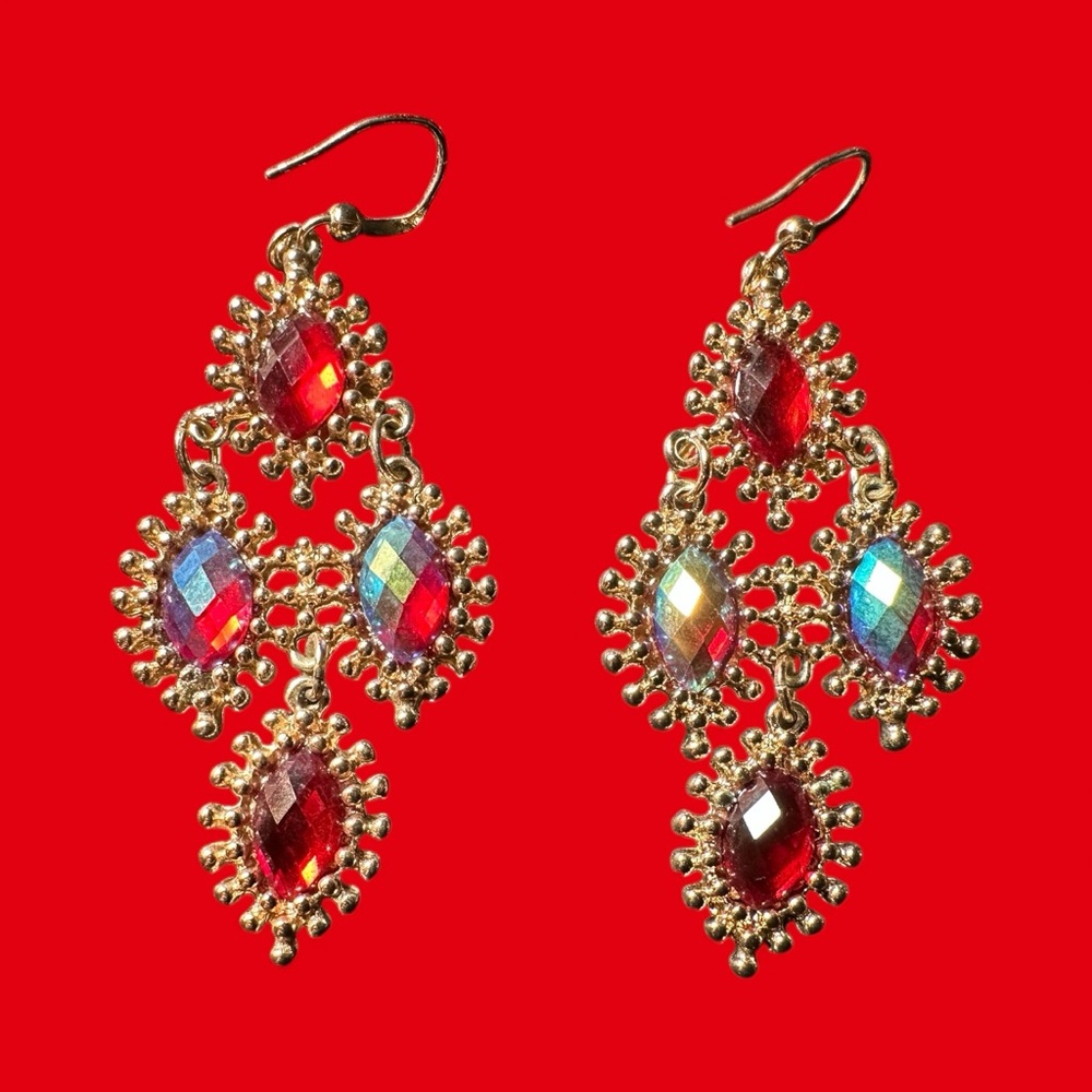 Elegant Gold And Red Statement Earrings - image 3